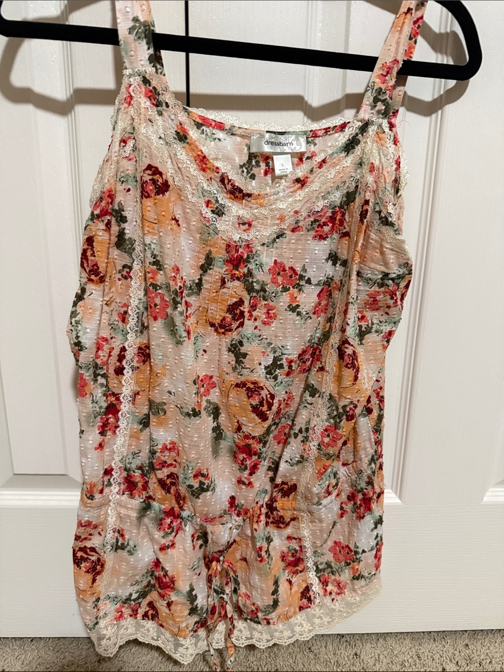 DressBarn  Peach Floral Lace-Trim Camisole